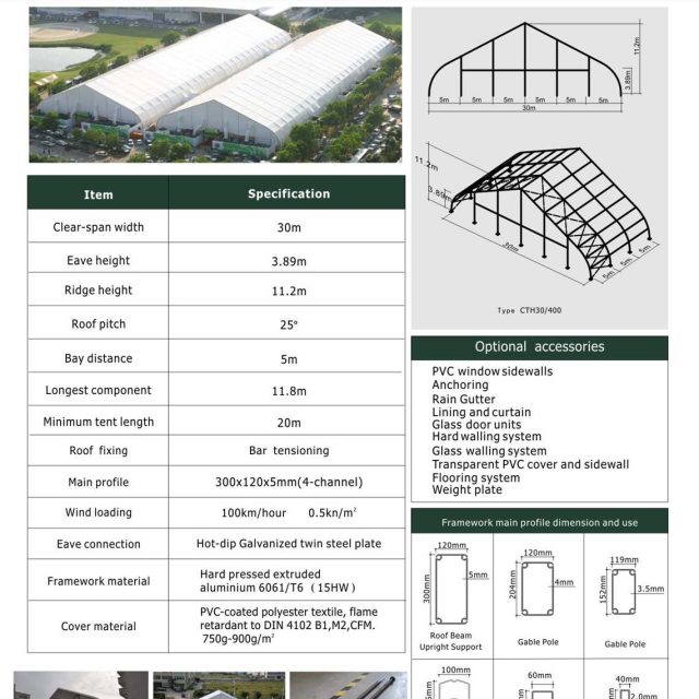 Carpa curva de 30 m de luz