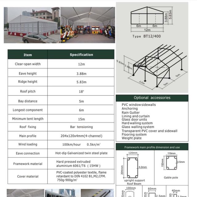 Carpa grande BT 1 con 12 m de envergadura