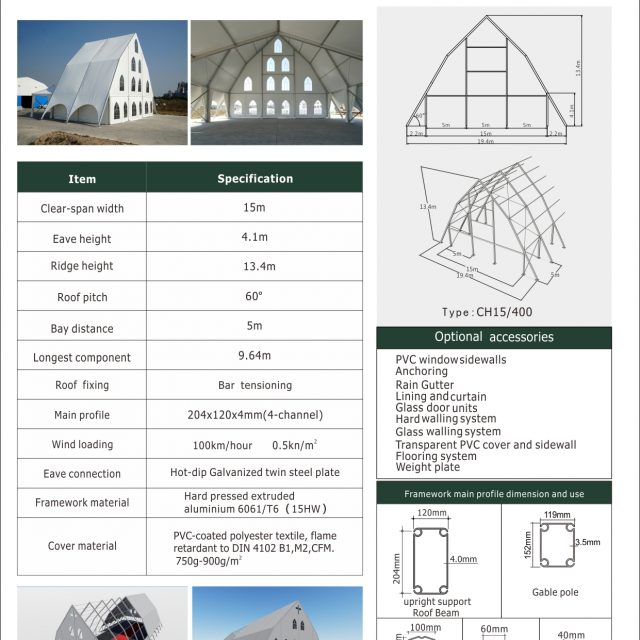 Carpa para iglesia de 15 m de luz