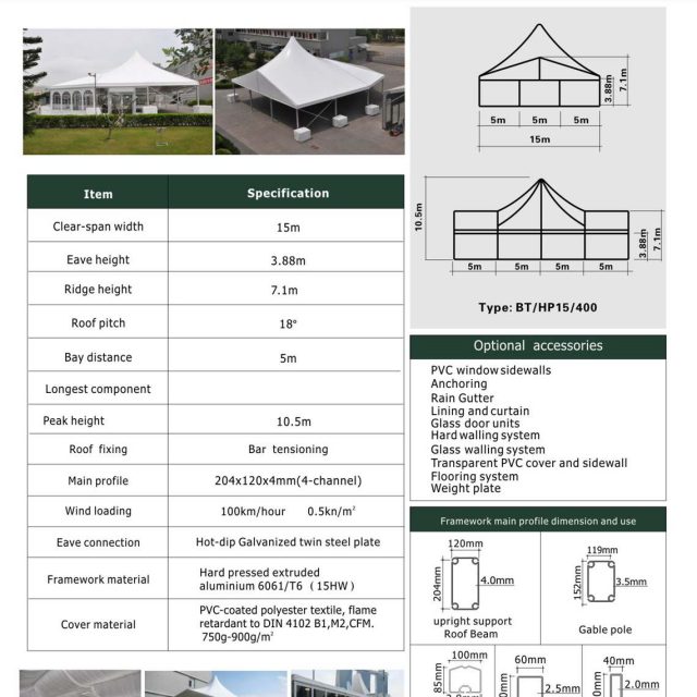 Tienda mixta «High Peak» con 15 m de envergadura