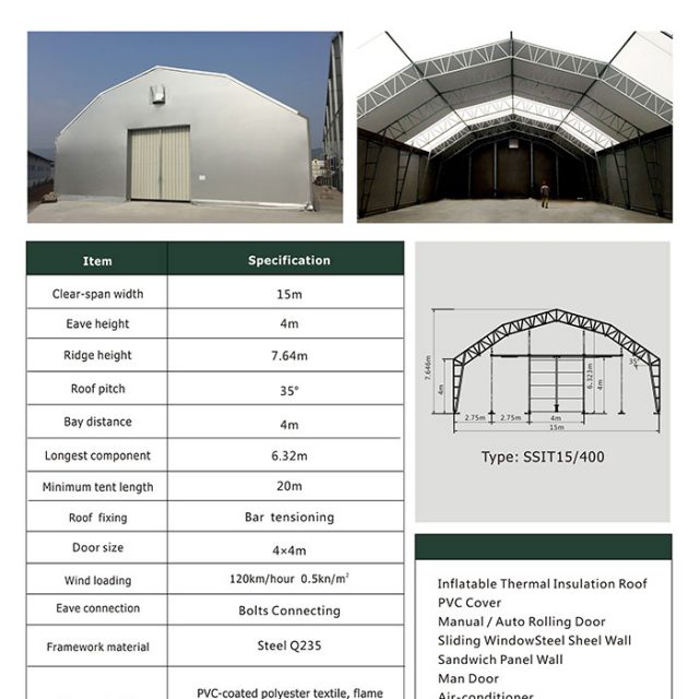Carpa industrial con estructura de acero de 15 m de luz