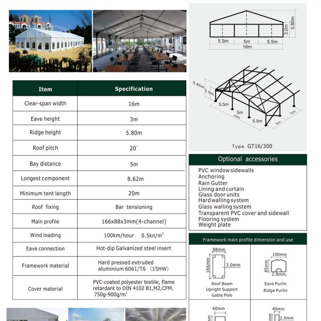 Carpa pequeña de gala con 16 m de envergadura
