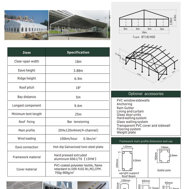 Carpa grande BT 1 de 18 m de luz