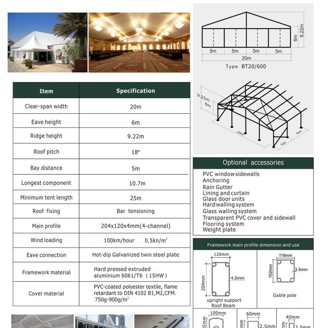 Carpa grande BT 1 con 20 m de luz