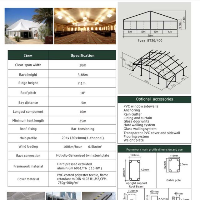 Carpa grande BT de 20 m de luz