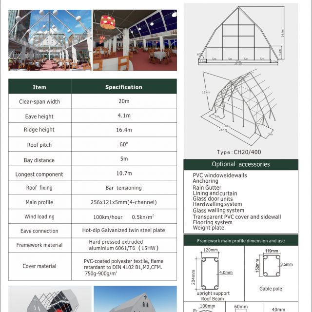 Carpa para iglesia con una luz de 20 m