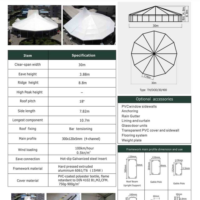 Carpa dodecagonal de 20 m de luz