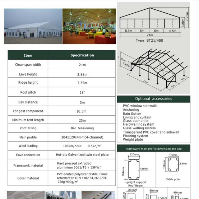 Carpa grande BT de 21 m de luz 