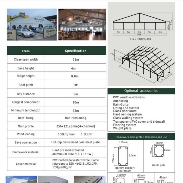 Carpa grande EBT de 25 m de luz