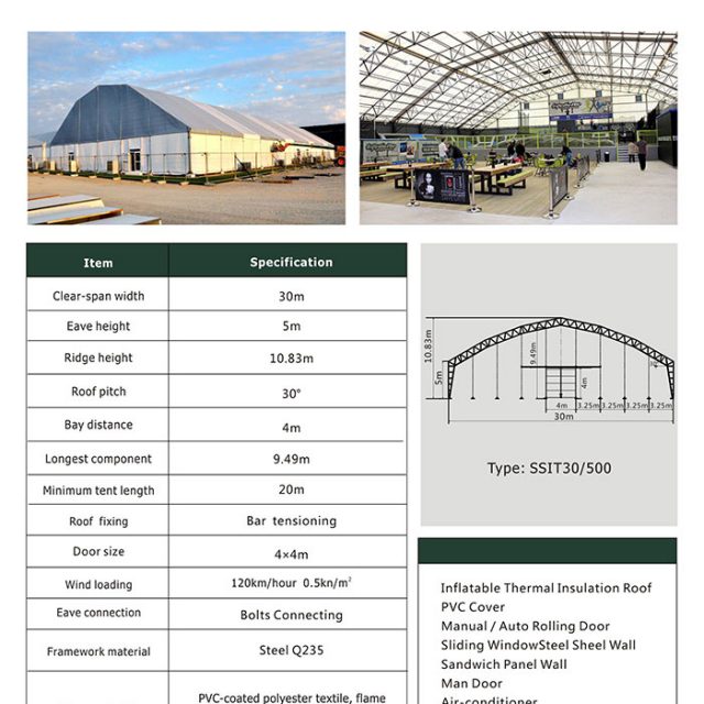 Carpa industrial con estructura de acero de 30 m de luz