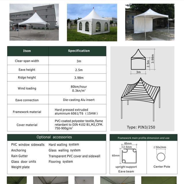 Carpa Pinnacle de 3 m de luz