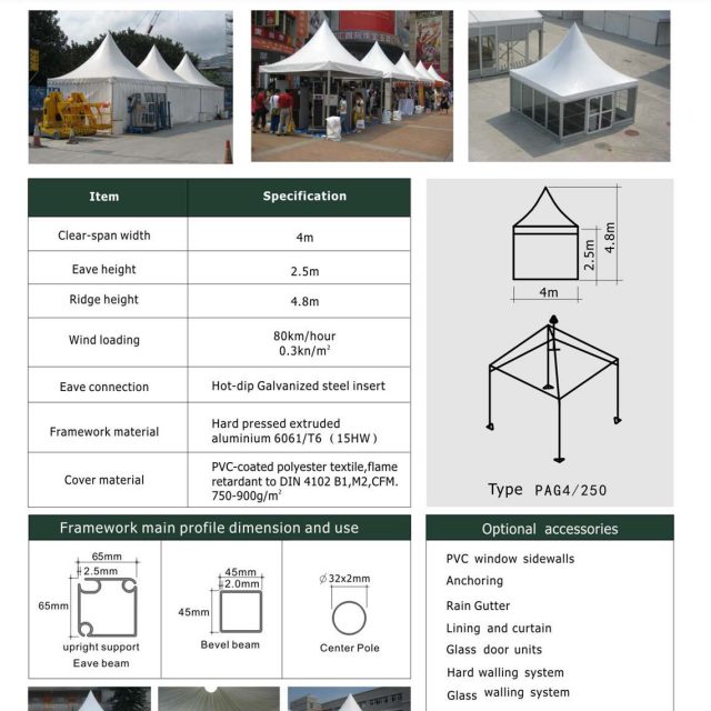 Carpa tipo pagoda de 4 m de luz 