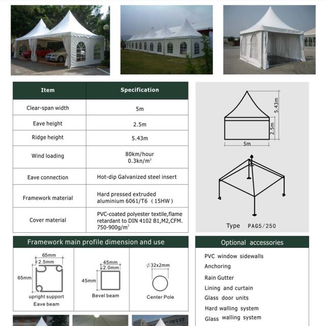 Carpa tipo pagoda de 5 m de luz 