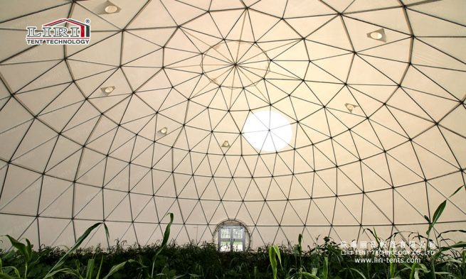 jardín interior en una cúpula geodésica