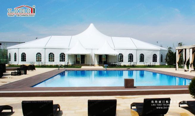 carpa para fiestas mixta de techo alto