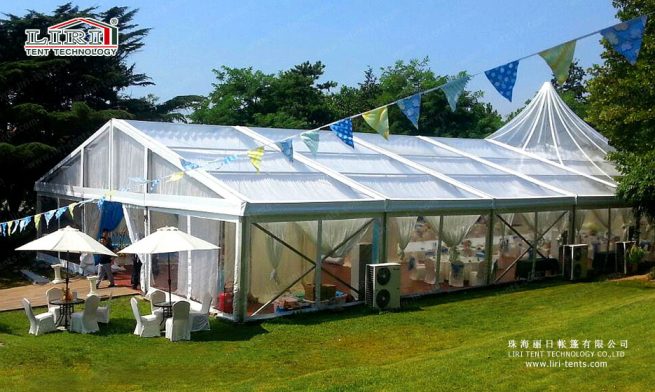 Carpa para bodas mixta de techo alto 