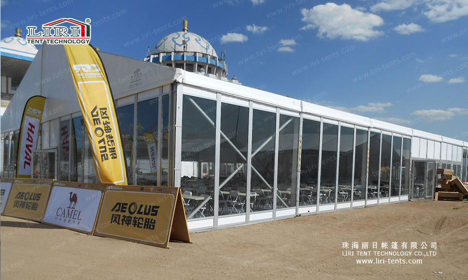 sports event tent with glass wall