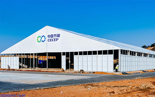 Carpa de aluminio como centro de gestión de residuos sanitarios