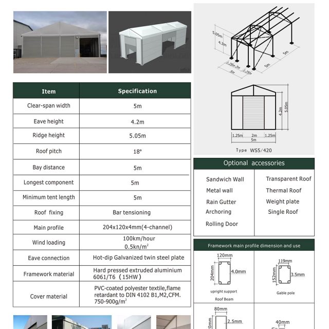 Carpas para almacén con una luz de 5 m